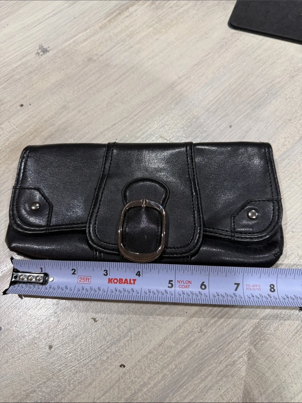 Y2K Classic Black Leather Clutch with Large Buckle Detail